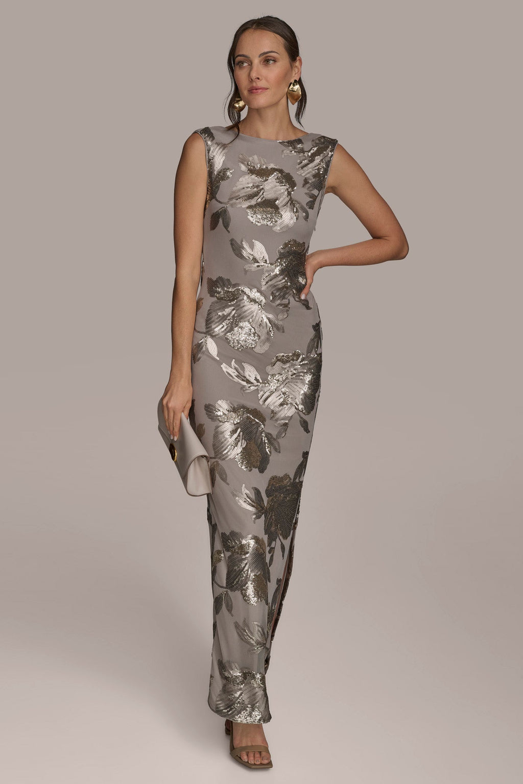 Ingrid | Floral Sequin Cowl-Back Gown Evening Occasion Dress