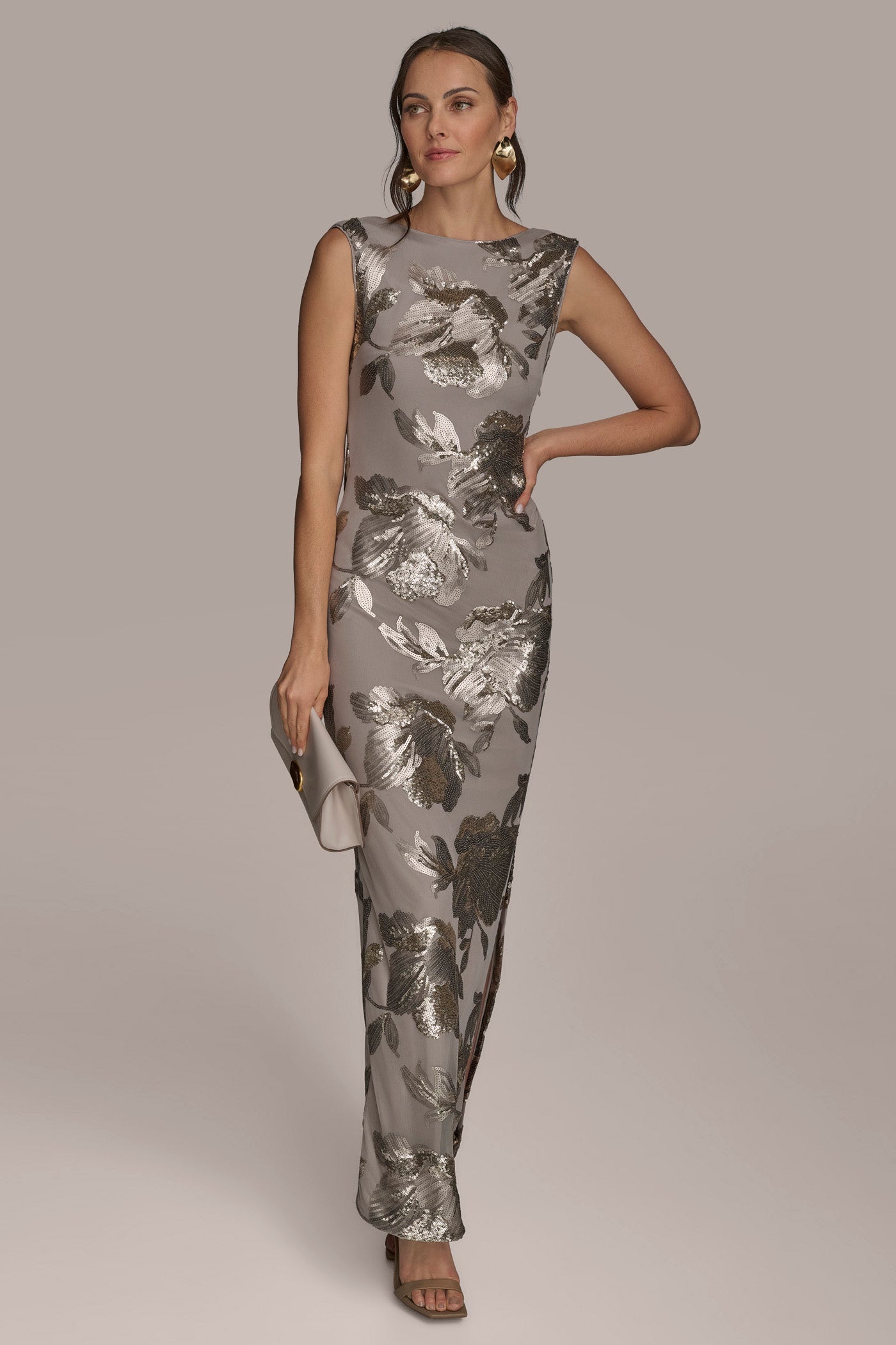 Ingrid | Floral Sequin Cowl-Back Gown Evening Occasion Dress