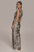 Ingrid | Floral Sequin Cowl-Back Gown Evening Occasion Dress