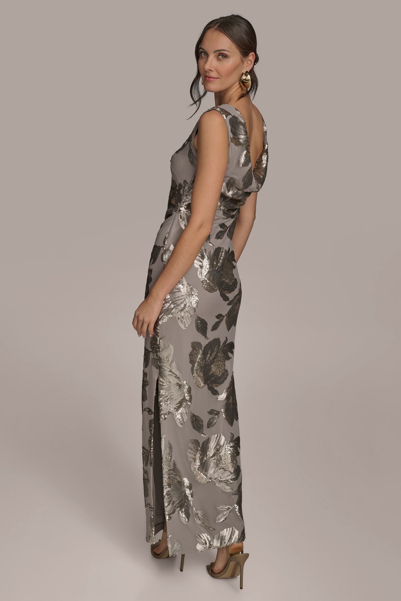 Ingrid | Floral Sequin Cowl-Back Gown Evening Occasion Dress