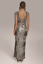 Ingrid | Floral Sequin Cowl-Back Gown Evening Occasion Dress