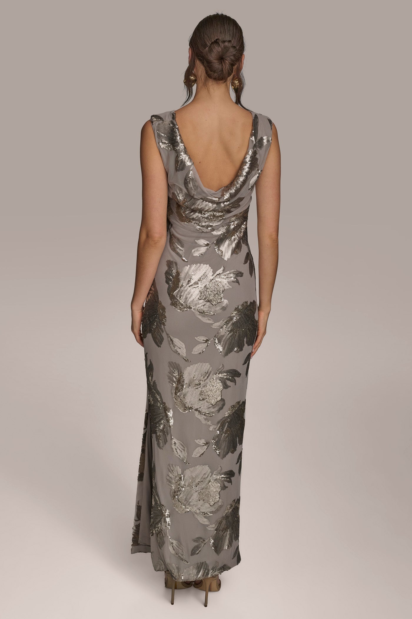 Ingrid | Floral Sequin Cowl-Back Gown Evening Occasion Dress