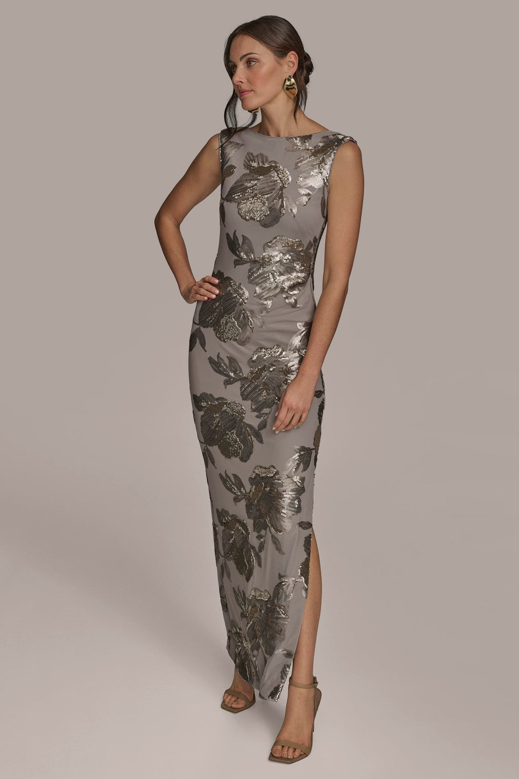 Ingrid | Floral Sequin Cowl-Back Gown Evening Occasion Dress