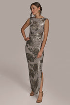 Ingrid | Floral Sequin Cowl-Back Gown Evening Occasion Dress