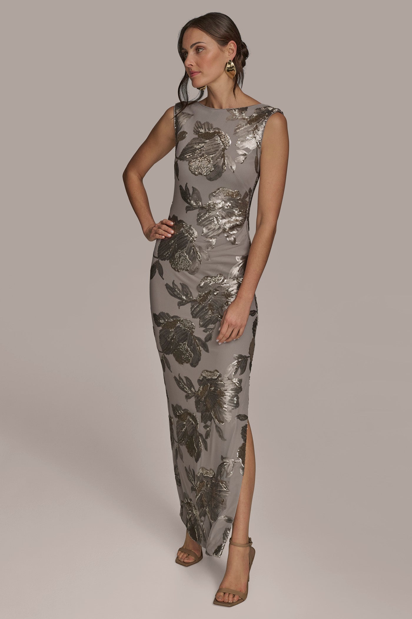 Ingrid | Floral Sequin Cowl-Back Gown Evening Occasion Dress