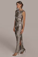 Ingrid | Floral Sequin Cowl-Back Gown Evening Occasion Dress