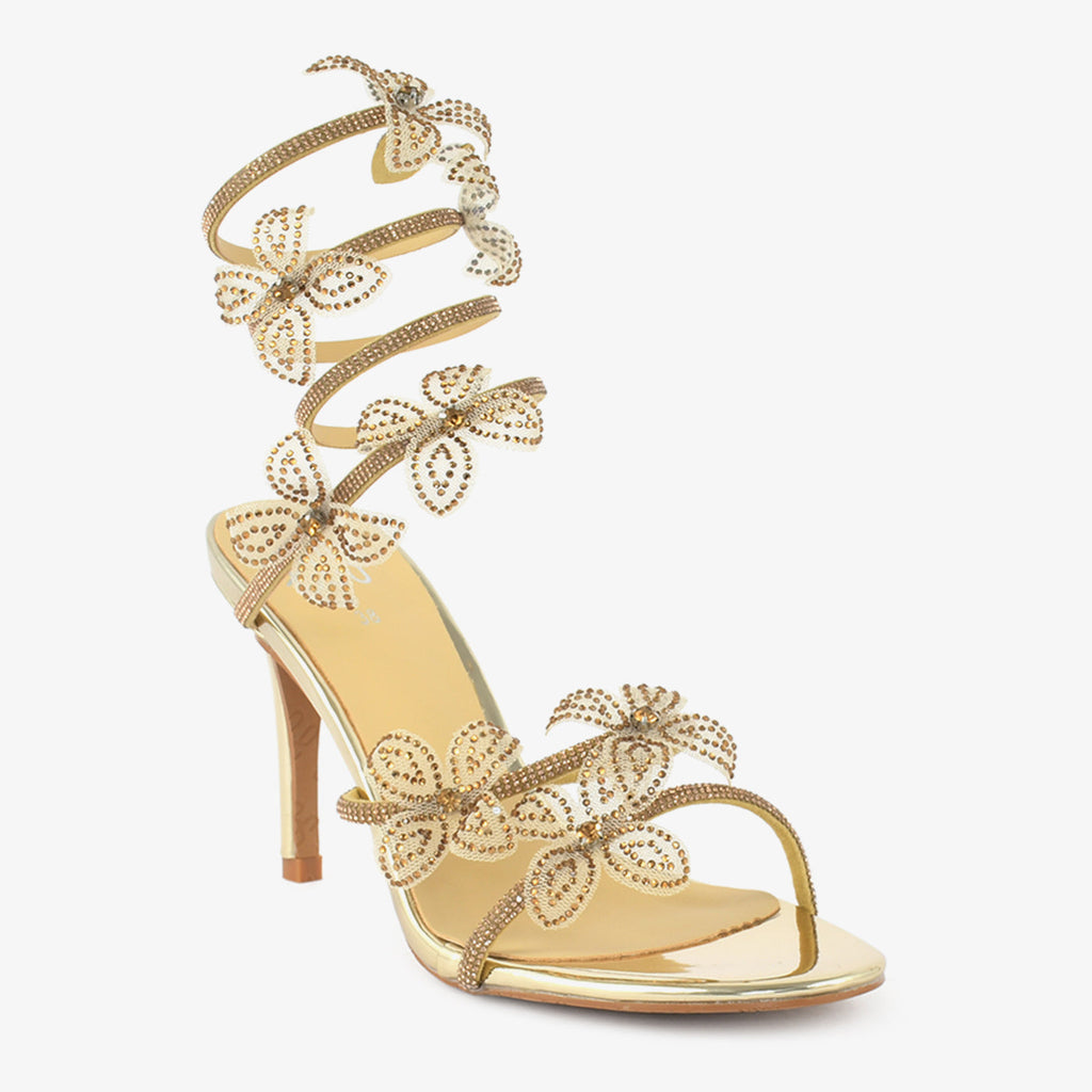 Dominique | René Caovilla Gold Butterfly Heels Sandals
