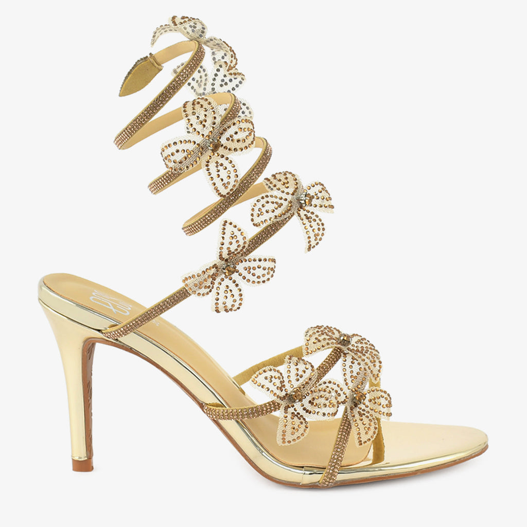 Dominique | René Caovilla Gold Butterfly Heels Sandals
