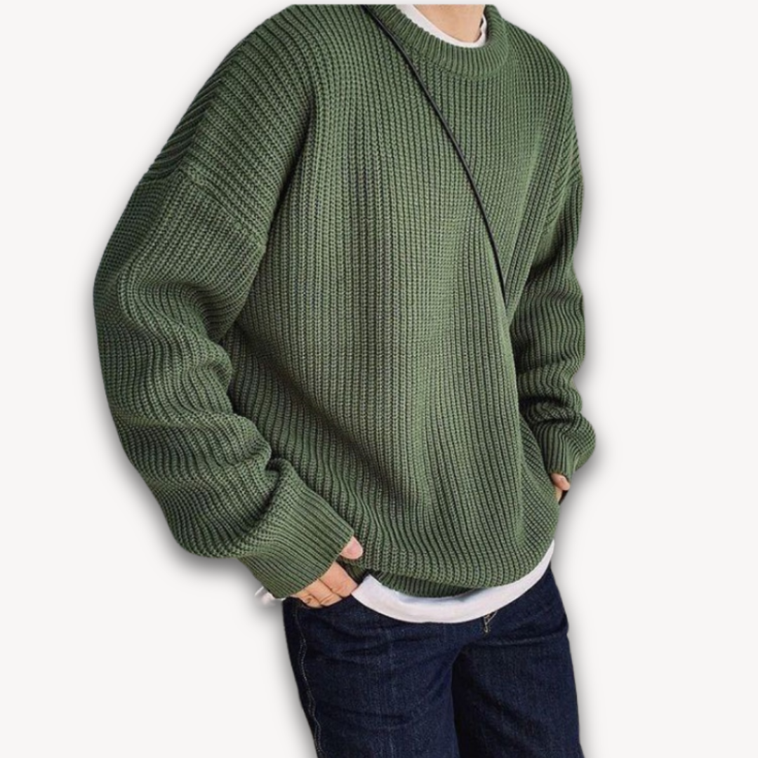 Delia | Cream Chunky Cable Knit Roll Neck Oversized Jumper Sweater — Dark Green