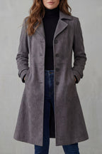 Solene | Womens Longline Coat Tailored Suede-Effect Winter — Charcoal