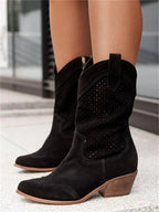 Esmee | Women's Perforated Western Cowboy Ankle Boots