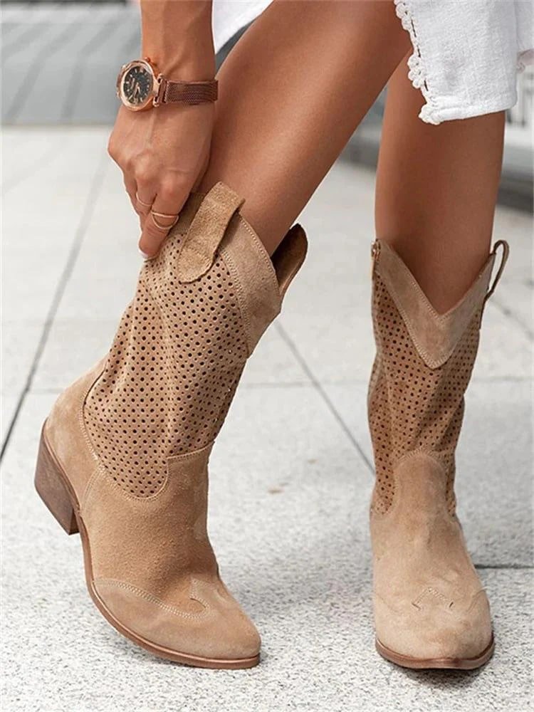 Esmee | Women's Perforated Western Cowboy Ankle Boots