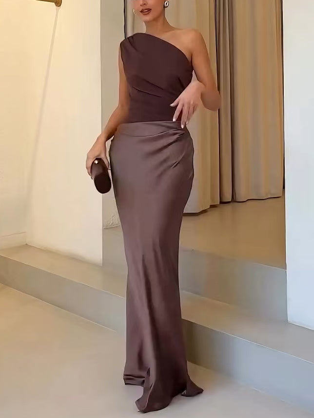 Octavia | One Shoulder Pleated Maxi Dress Special Occasion