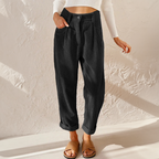 Isadora | High Waisted Black Corduroy Pleated Trousers