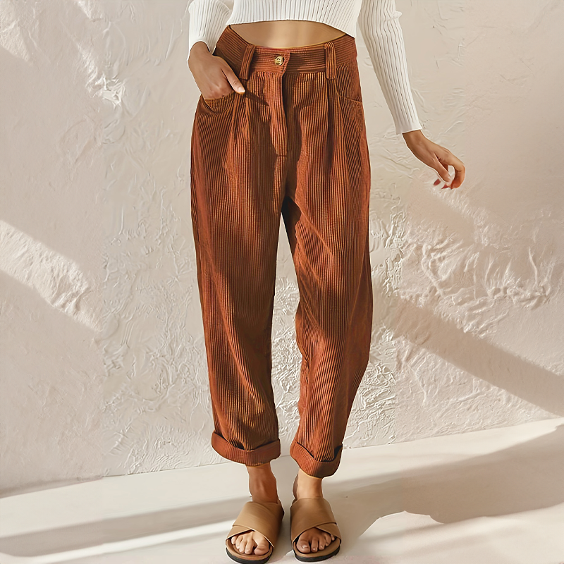 Isadora | High Waisted Black Corduroy Pleated Trousers