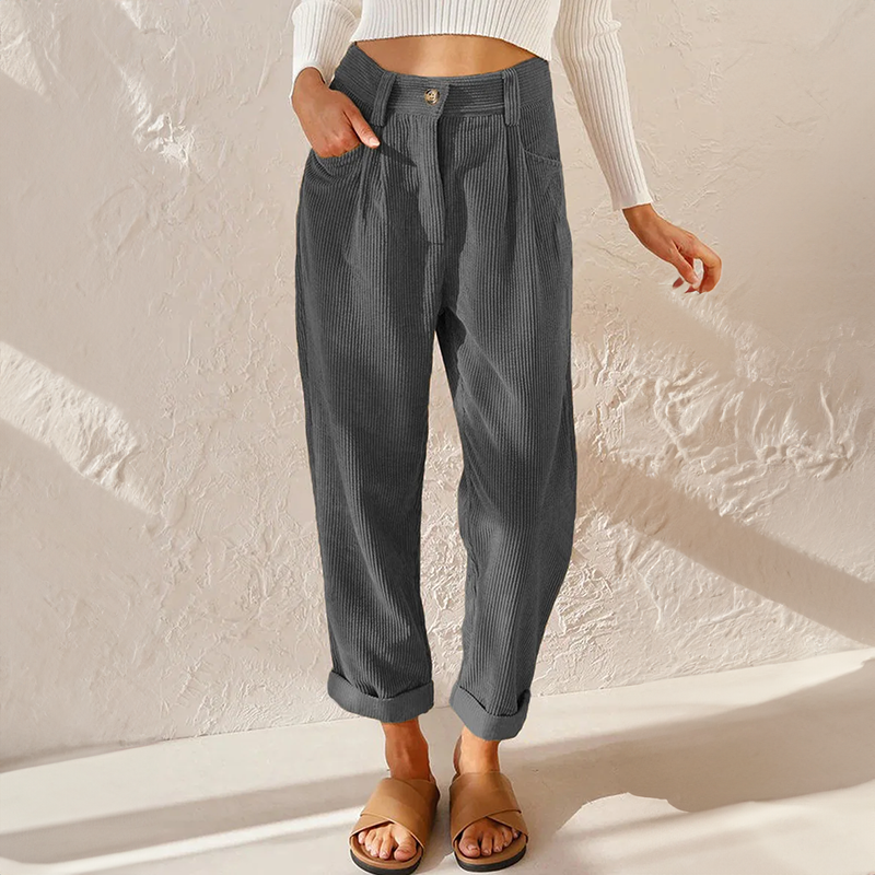 Isadora | High Waisted Black Corduroy Pleated Trousers