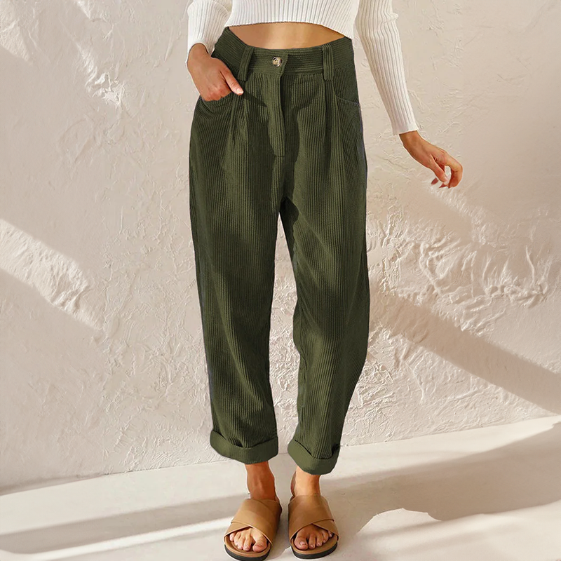 Isadora | High Waisted Black Corduroy Pleated Trousers