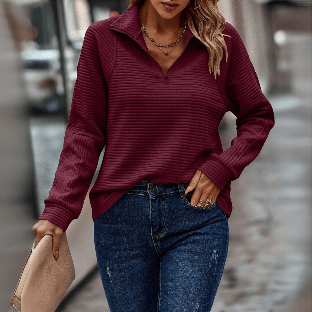 Eloise | Women Mesh Knit Sweater Half-Zip Smart Casual