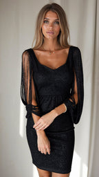 Sidonie | Sequin Long Sleeve V-Neck Wedding Guest Evening Dress