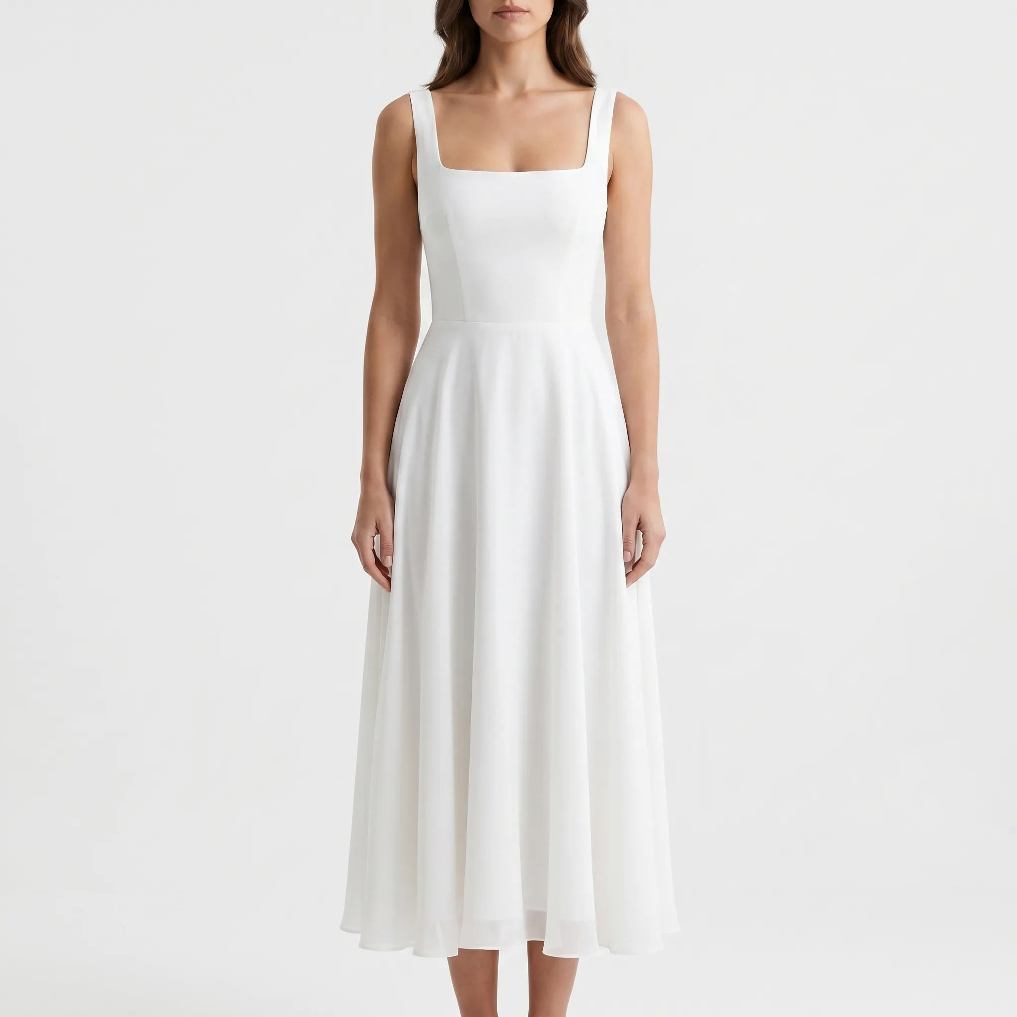 Elaris - Square Neck Midi Dress Square Neck Midi Dress 