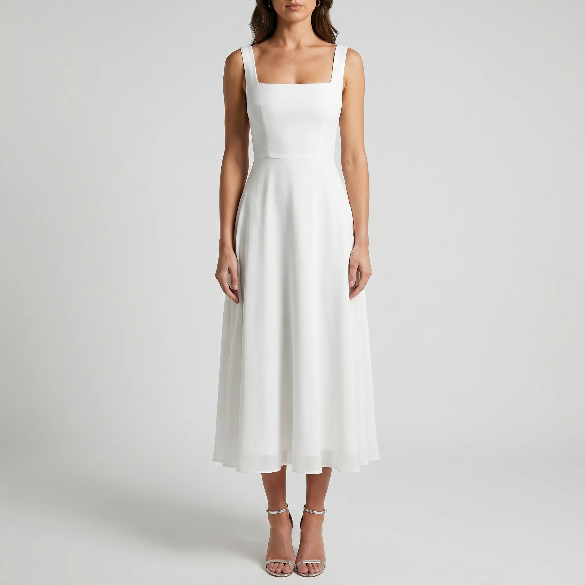 Elaris - Square Neck Midi Dress Square Neck Midi Dress 