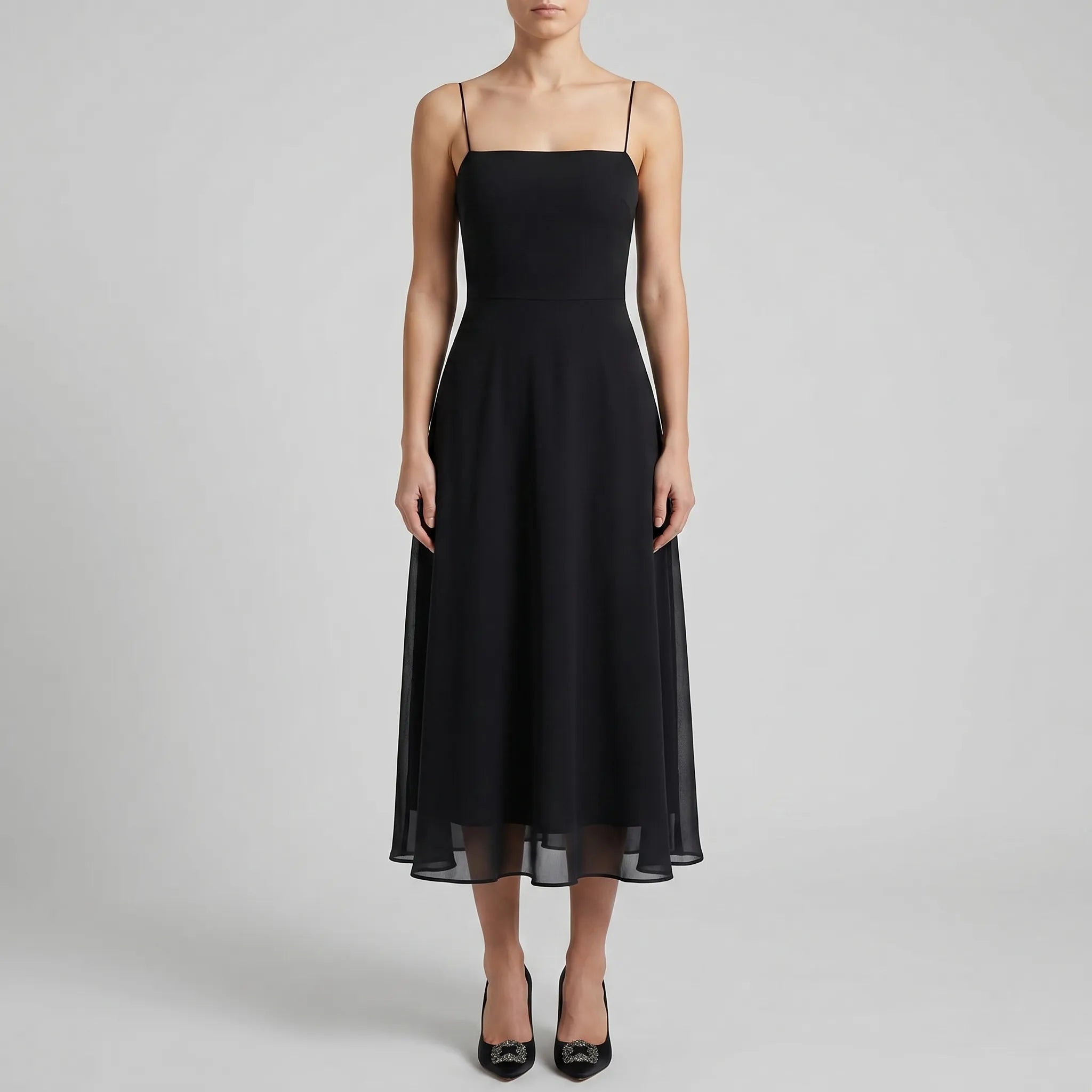 Elaris - Square Neck Midi Dress Square Neck Midi Dress 