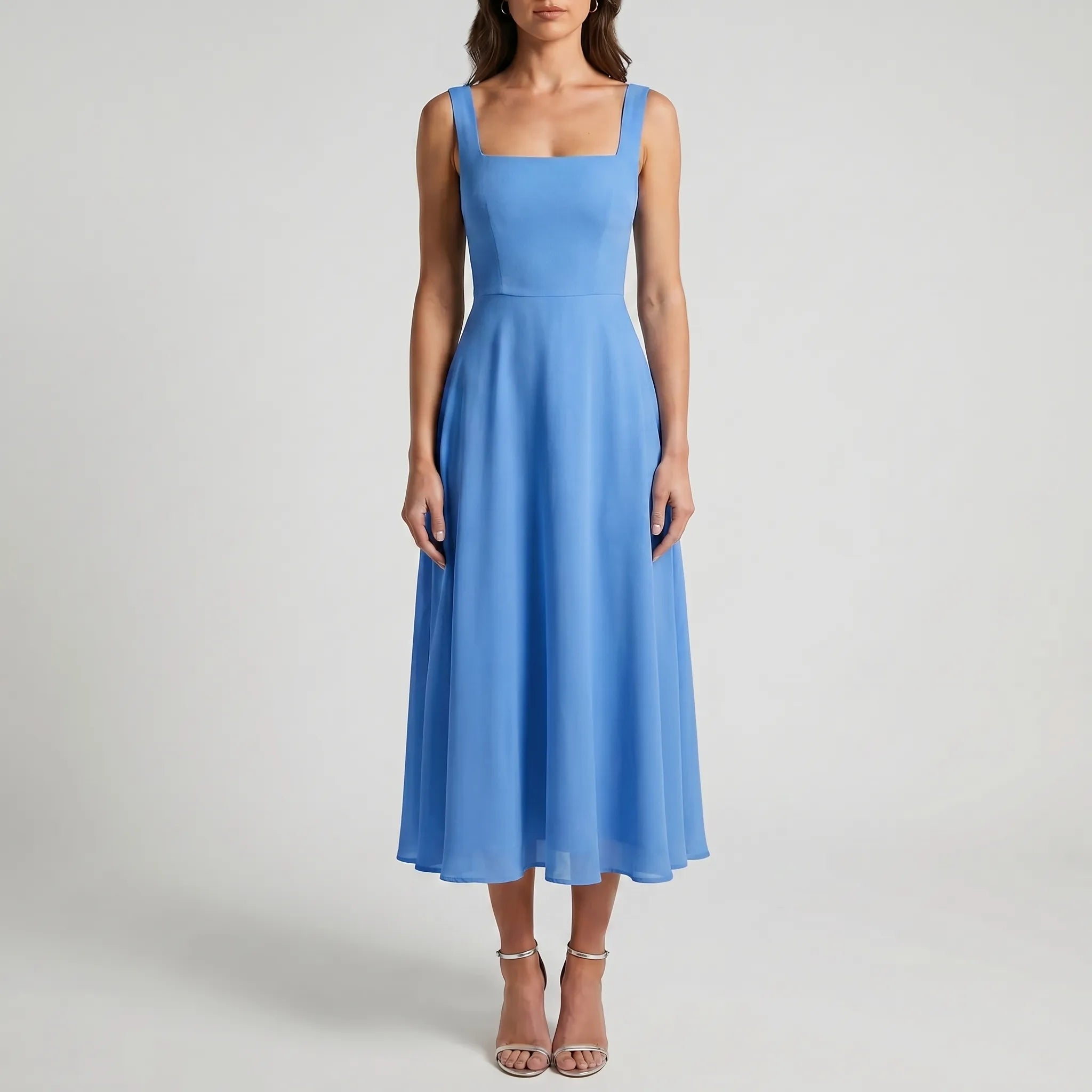 Elaris - Square Neck Midi Dress Square Neck Midi Dress 
