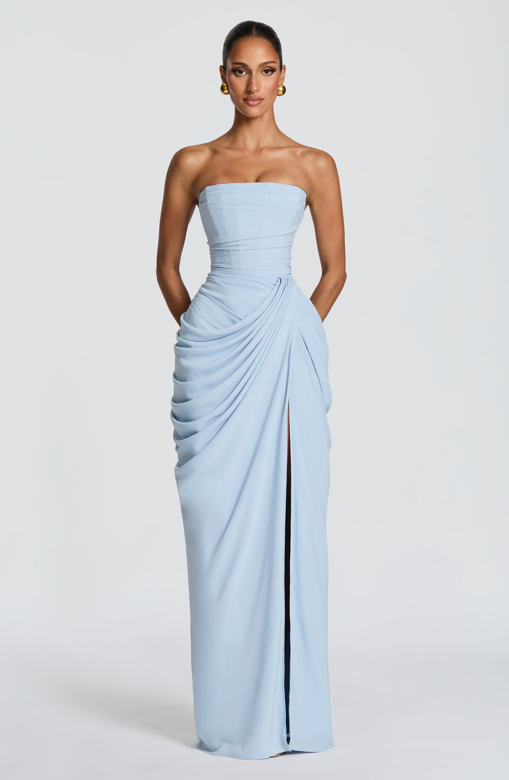 Juliette | Corset Strapless Draped Split Maxi Gala Dress