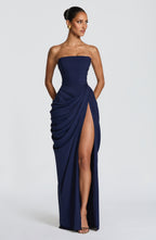 Juliette | Corset Strapless Draped Split Maxi Gala Dress