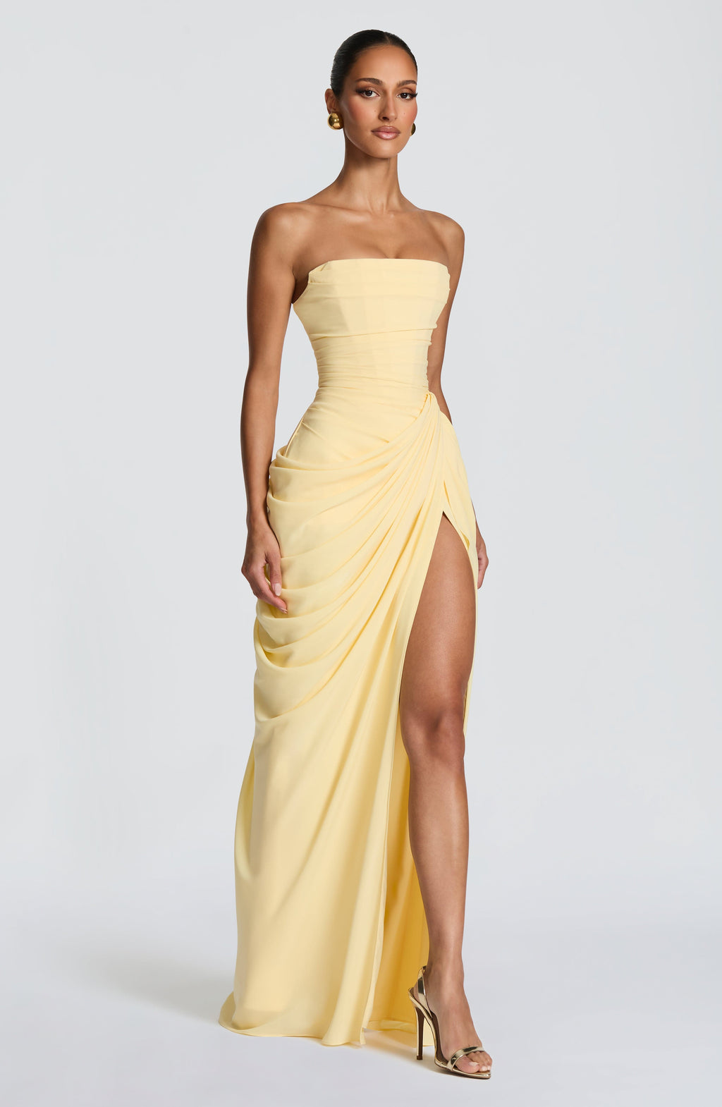 Juliette | Corset Strapless Draped Split Maxi Gala Dress