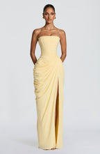 Juliette | Corset Strapless Draped Split Maxi Gala Dress