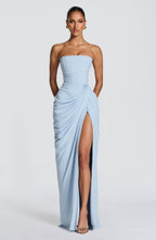 Juliette | Corset Strapless Draped Split Maxi Gala Dress