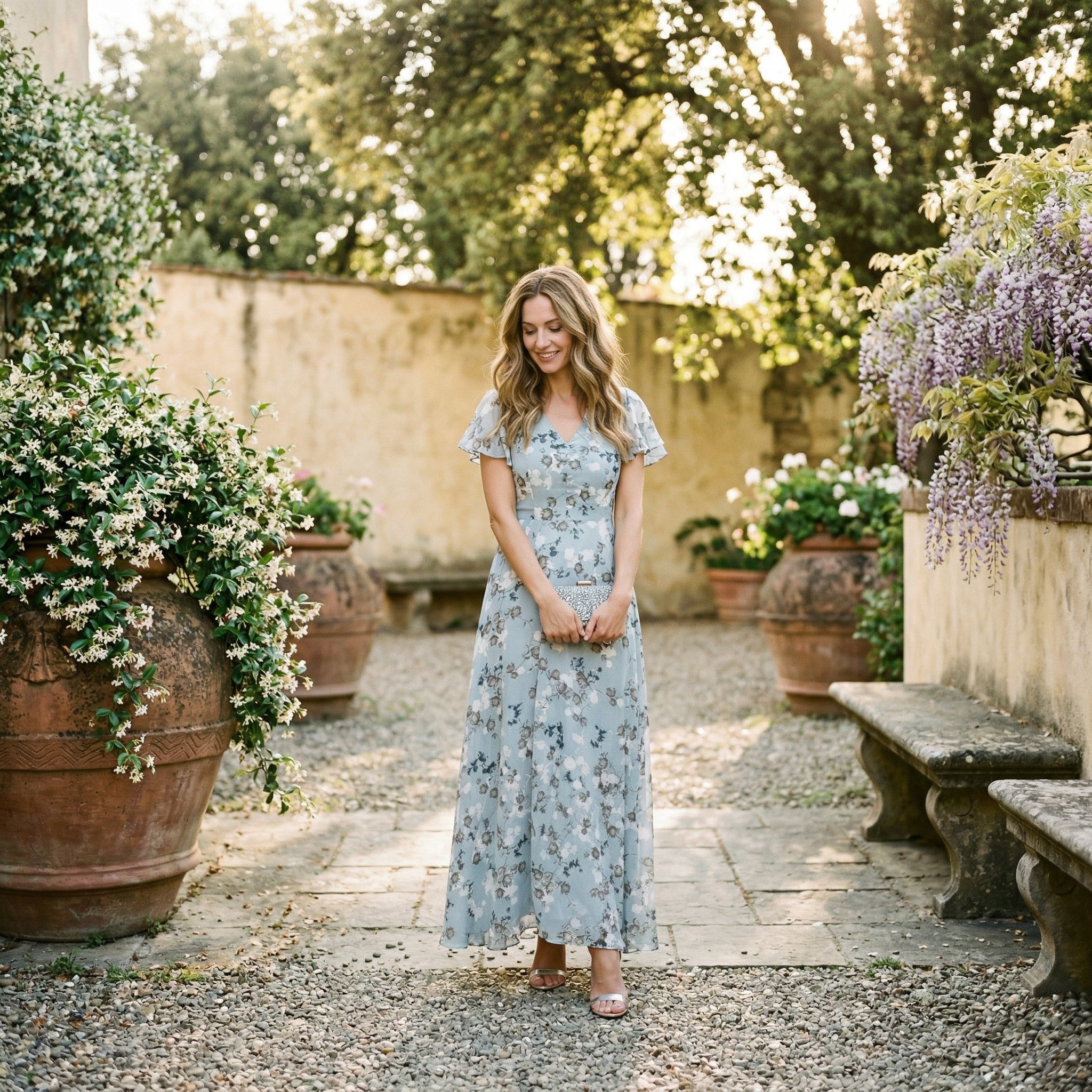 Ingrid | Floral Wedding Guest Dresses V-Neck Maxi