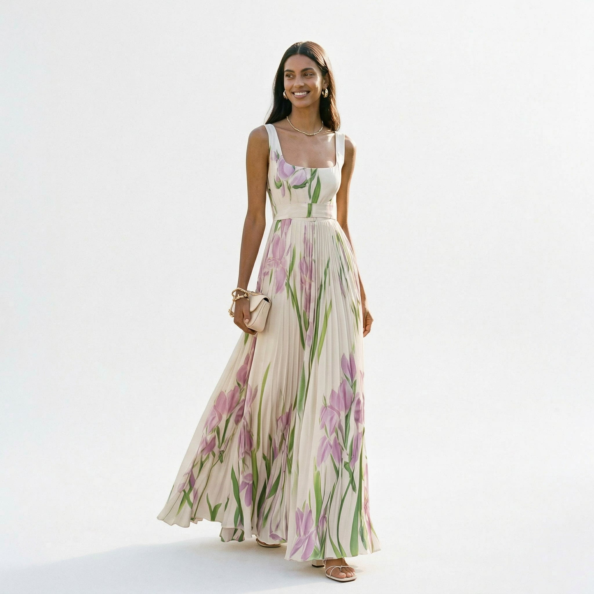 Honorine | Long Sleeve Chiffon Wedding Guest Maxi Dresses