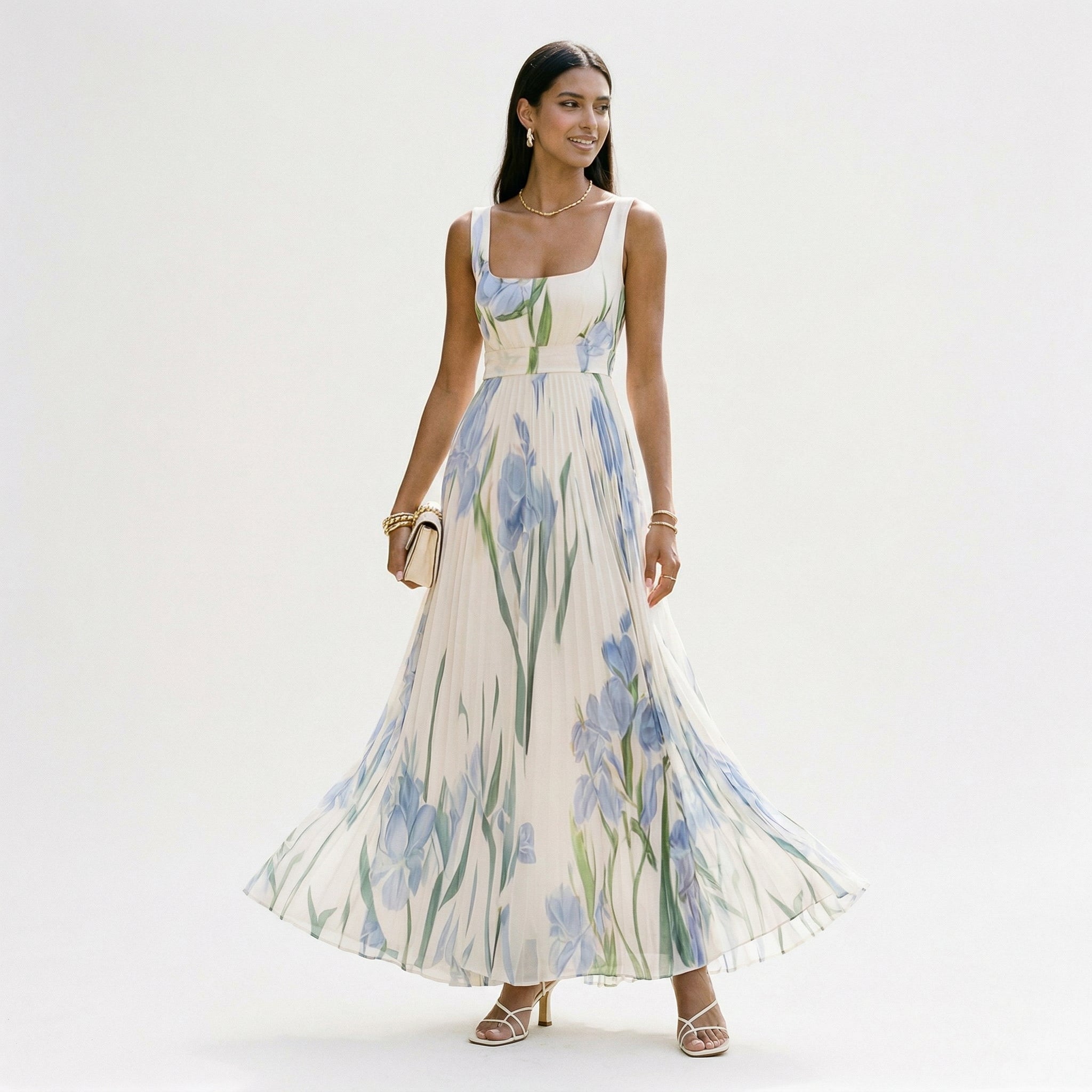 Honorine | Long Sleeve Chiffon Wedding Guest Maxi Dresses
