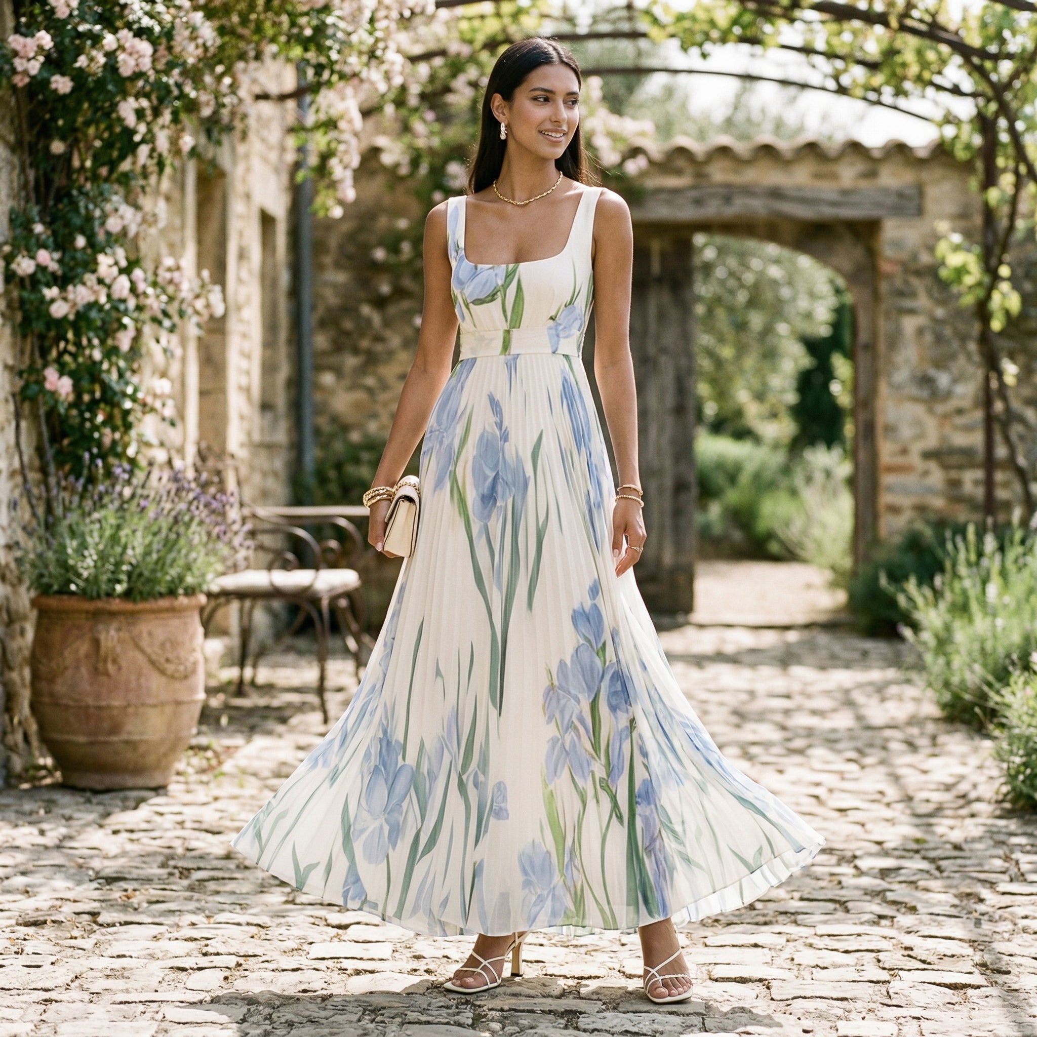 Honorine | Long Sleeve Chiffon Wedding Guest Maxi Dresses