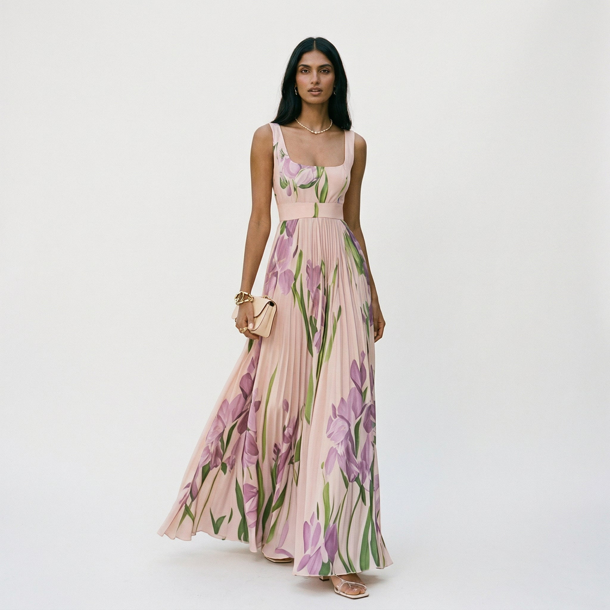 Honorine | Long Sleeve Chiffon Wedding Guest Maxi Dresses