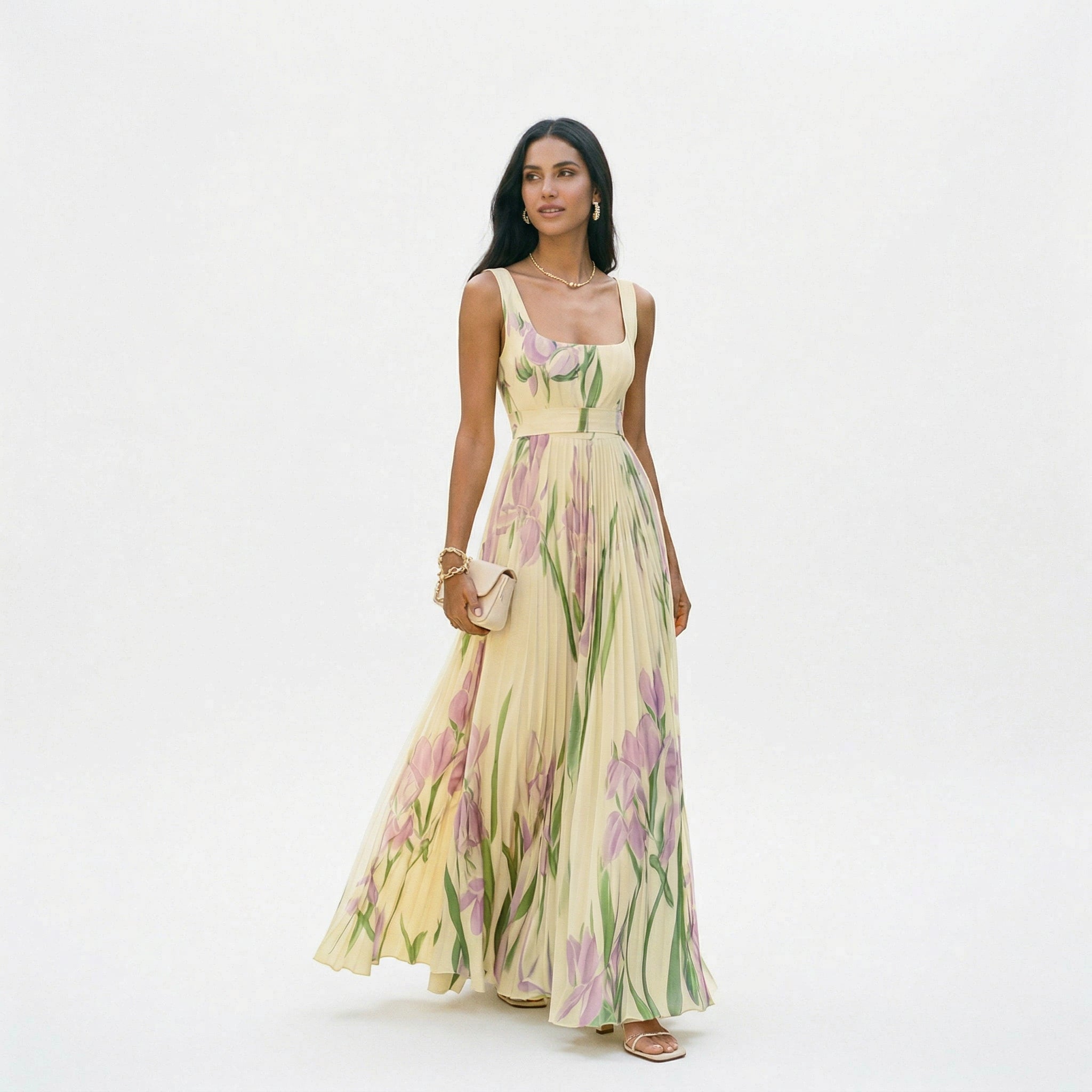 Honorine | Long Sleeve Chiffon Wedding Guest Maxi Dresses