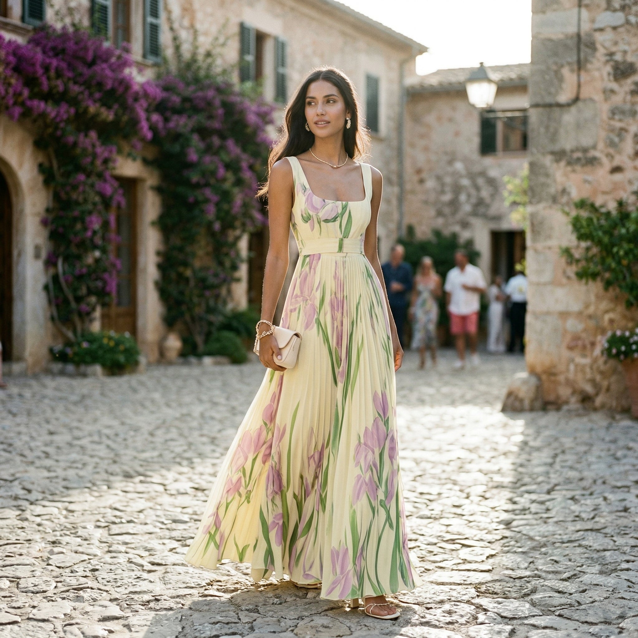 Honorine | Long Sleeve Chiffon Wedding Guest Maxi Dresses
