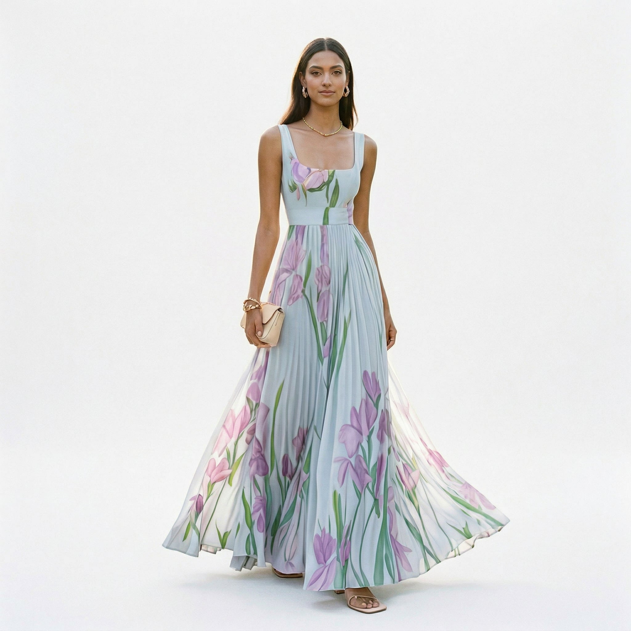 Honorine | Long Sleeve Chiffon Wedding Guest Maxi Dresses