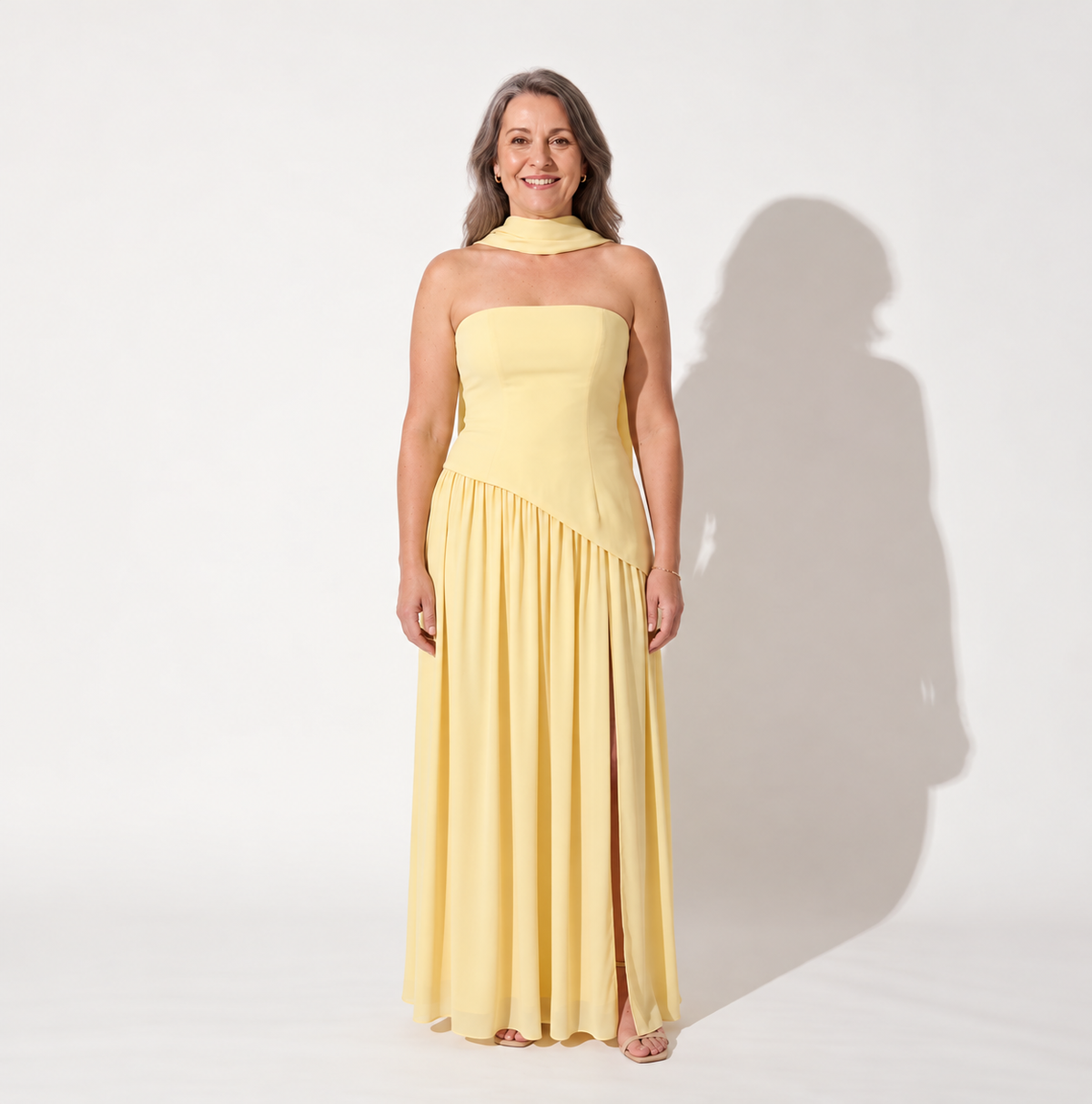 Solene | Black Strapless Scarf Neck Maxi Dress
