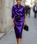 Iliana | Draped Satin Midi Wedding Guest Dresses