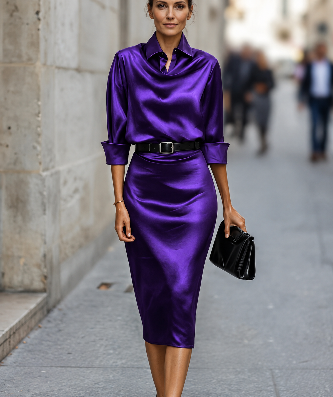 Iliana | Draped Satin Midi Wedding Guest Dresses