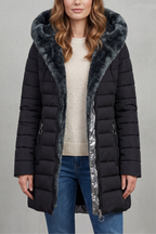 Sylvie | Pink Black Faux Fur Hood Winter Parka Coats — Black