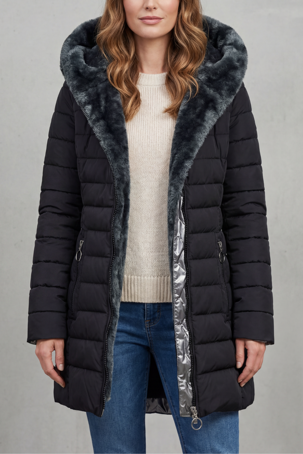 Sylvie | Pink Black Faux Fur Hood Winter Parka Coats — Black