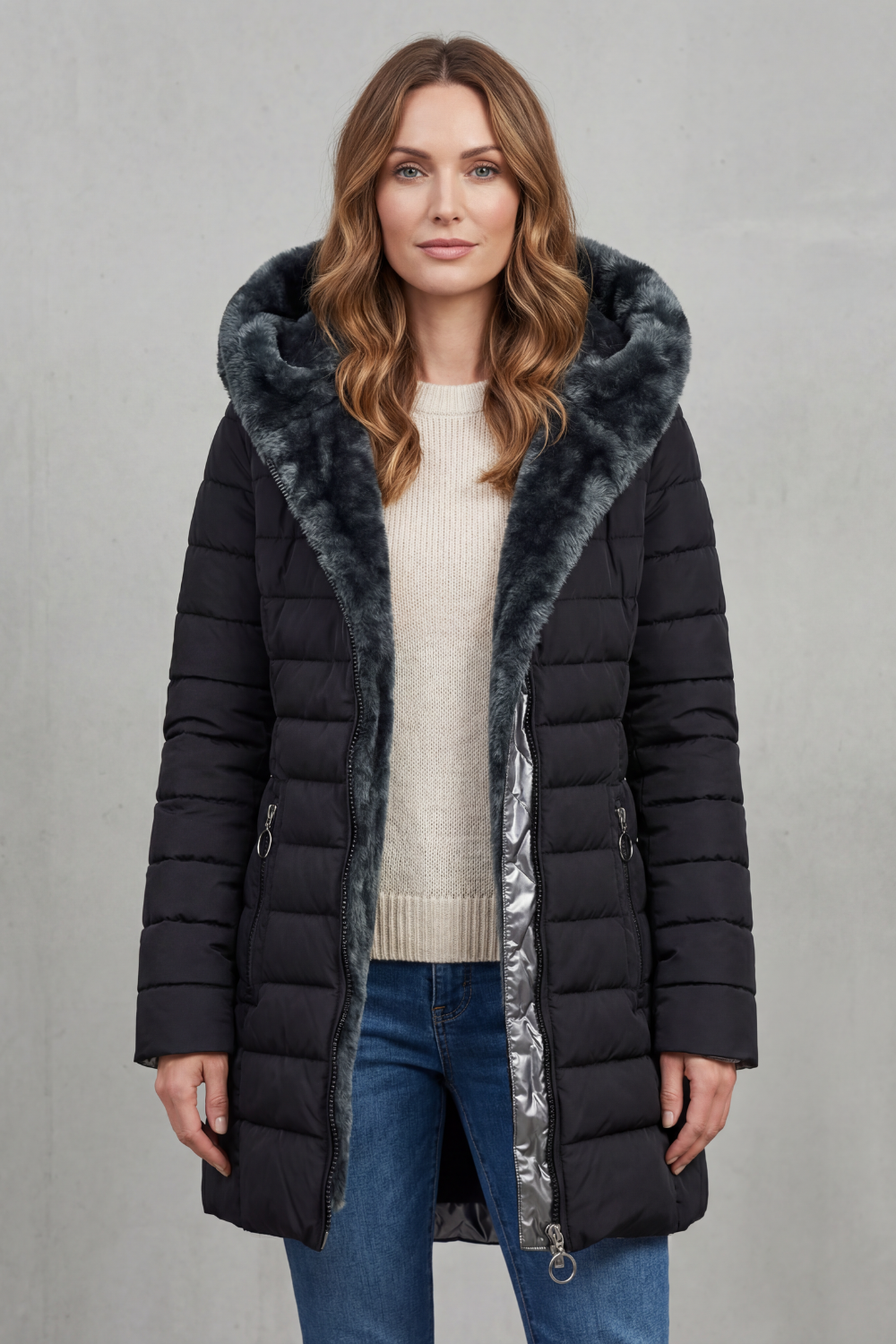 Sylvie | Pink Black Faux Fur Hood Winter Parka Coats