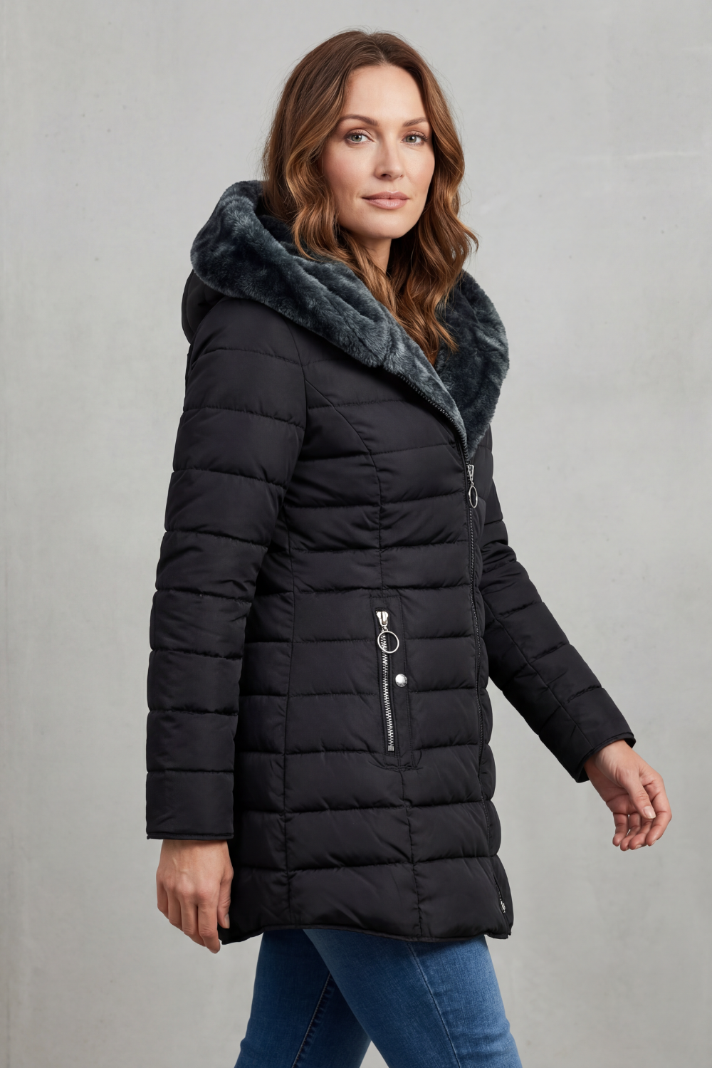 Sylvie | Pink Black Faux Fur Hood Winter Parka Coats