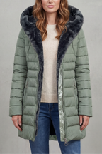 Sylvie | Pink Black Faux Fur Hood Winter Parka Coats — Pale Green