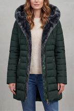 Sylvie | Pink Black Faux Fur Hood Winter Parka Coats — Dark Green