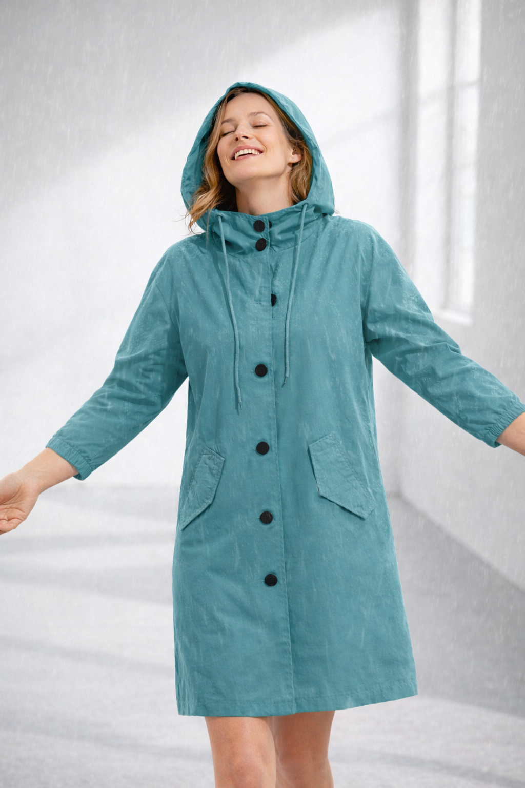 Lavinia | Longline Hooded Wool Winter Coat Black Fur Puffer